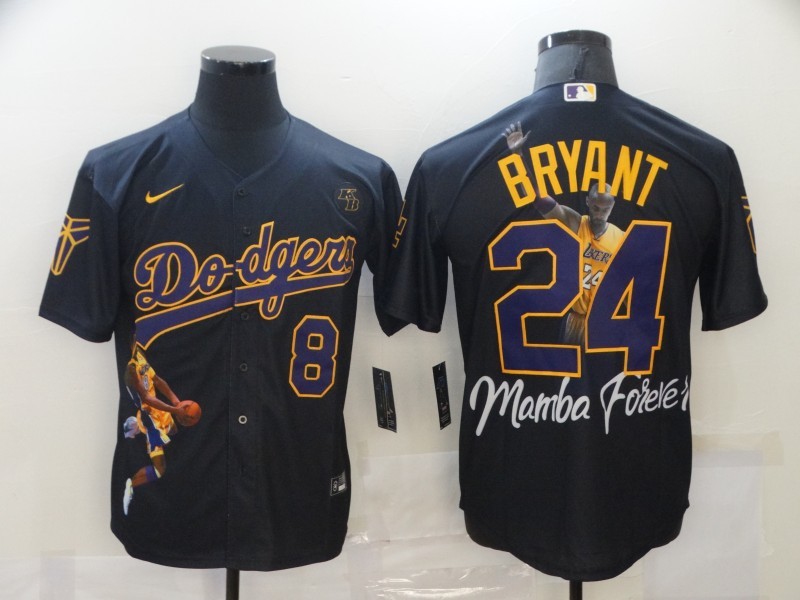Men's Los Angeles Dodgers Kobe Bryant #8-24 Black Jersey